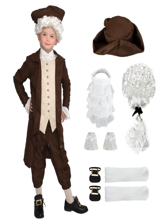 AQEWK Colonial Costume Boys 18th Century Traditional America Cosplay Costume Performance and Events(Brown/150) - Image 1